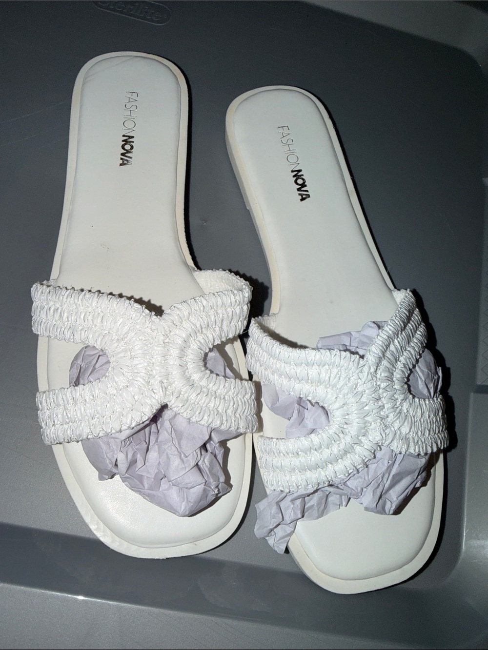 Fashion Nova White Braided Slip-On Sandals